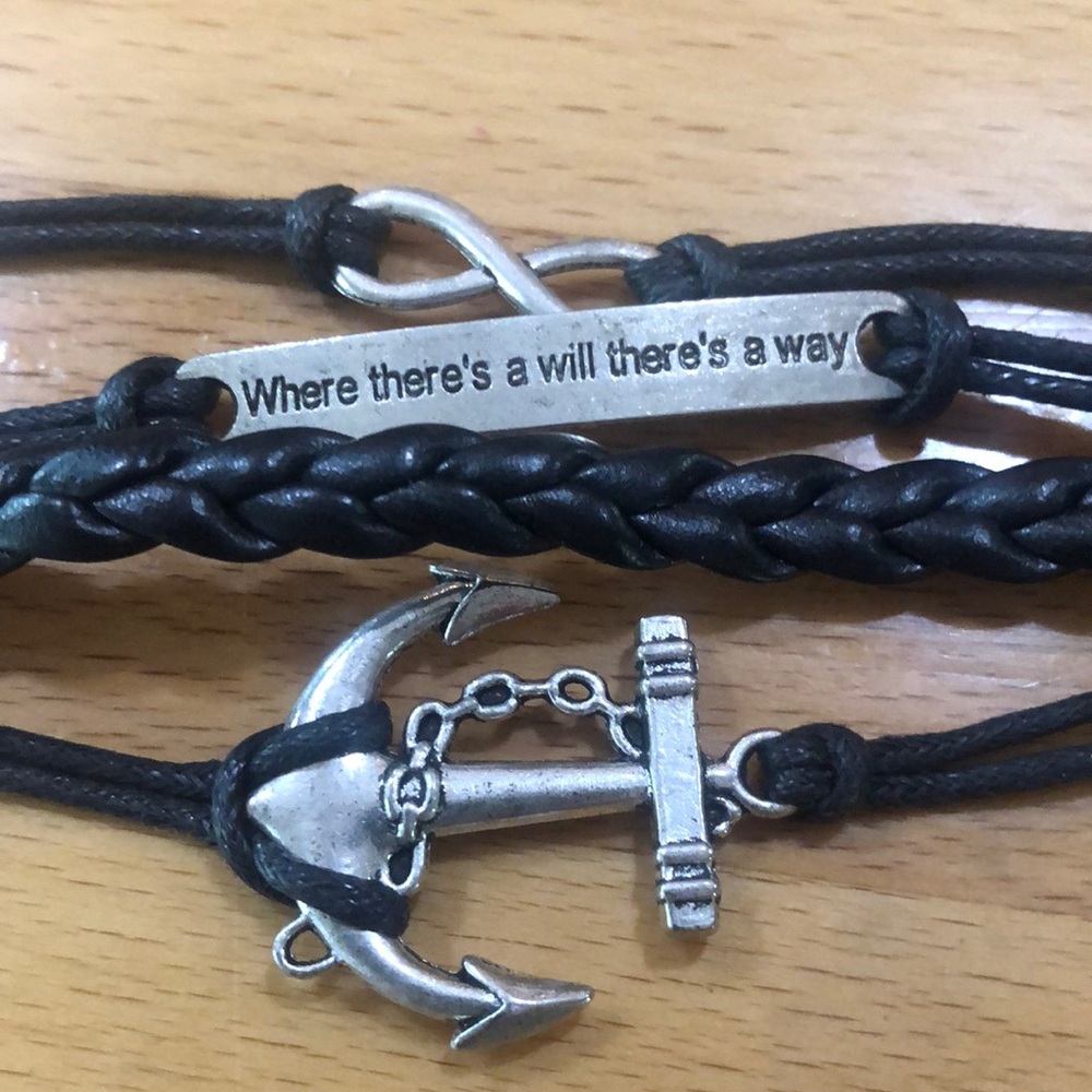 "WHERE THERE'S A WILL THERE'S A WAY" Charm, Leather, and Cord Bracelet